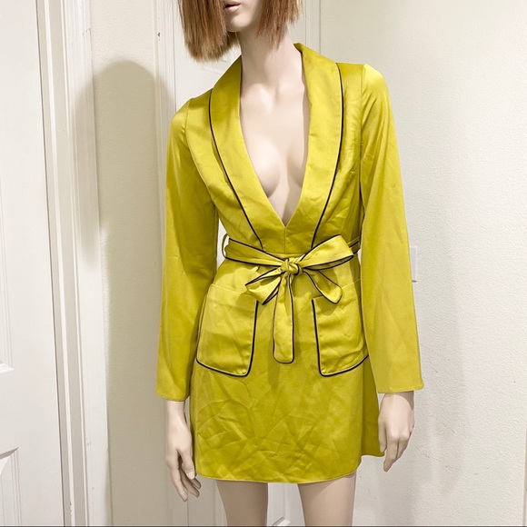 Missguided Mustard Lime Long Sleeves Plunge Dress Size 4 - Picture 7 of 16